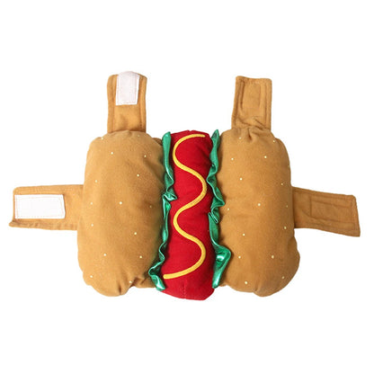 Hot dog-shaped pet costume for small dogs, perfect for festive parties and Halloween
