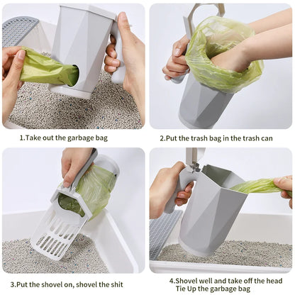 Cat litter scoop with built-in trash can for quick and hygienic waste disposal