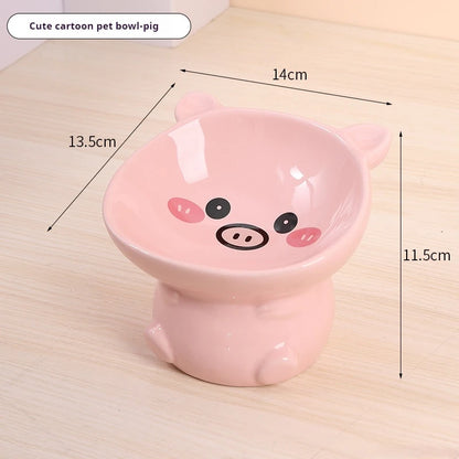 Cute ceramic cartoon pet bowl elevated for cats and small dogs.
