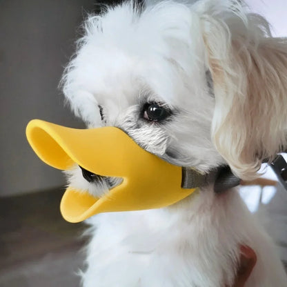 Silicone duck-shaped muzzle designed to prevent biting, barking, and chewing for dogs