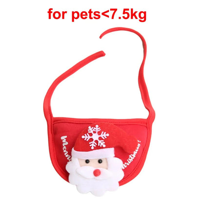 Pet wearing a Santa elk hat and Christmas bandana bib scarf for holiday celebration