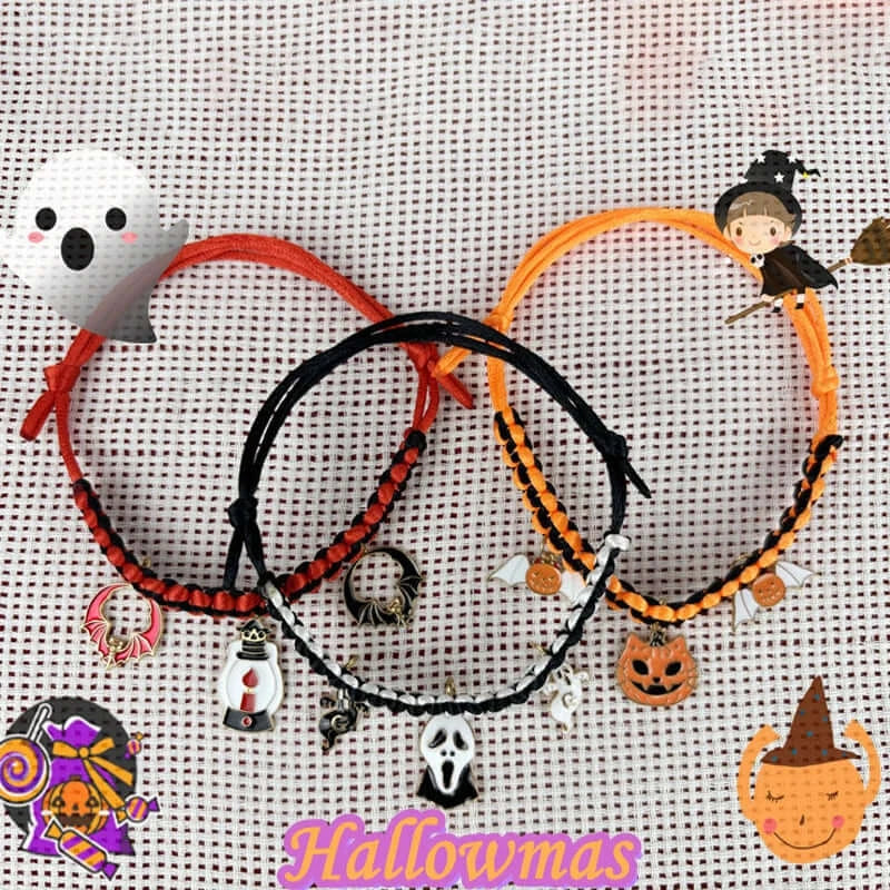 Hand-woven Halloween pet collar with pumpkin pendant for cats and small dogs