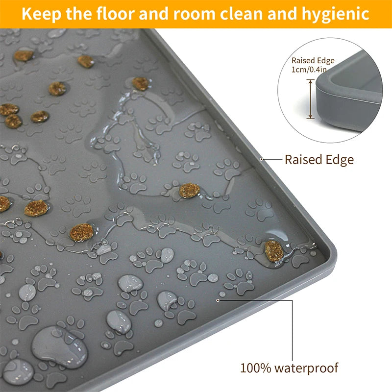 Dog eating on waterproof silicone pet feeding placemat