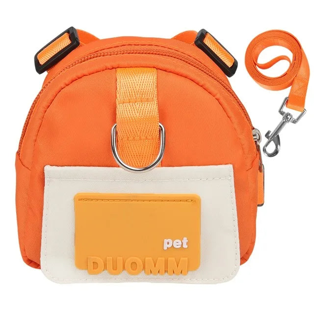 Dog backpack with leash for outdoor travel and training, featuring a large capacity and comfortable fit.