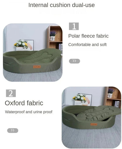 Fluffy sofa-style dog bed for small and large dogs, featuring ultra-soft materials, raised edges, and non-slip bottom for cozy all-season comfort.