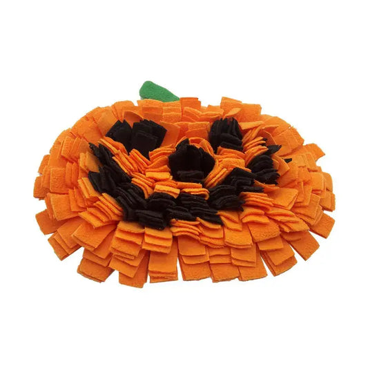 Halloween snuffle blanket, interactive feeding mat for pets, pumpkin nosework mat, treat dispenser for dogs and cats, foraging pet toy