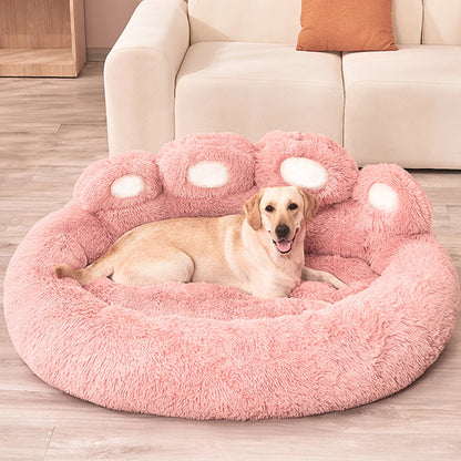 Plush pet dog sofa bed for cats and dogs in various sizes, with soft surface and cozy design