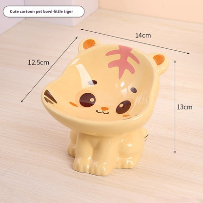 Cute ceramic cartoon pet bowl elevated for cats and small dogs.