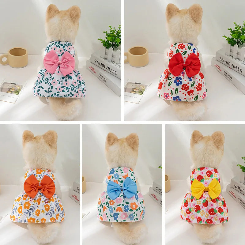 Cute dog princess dress with bowknot and button details, perfect for summer weddings, parties, and small dogs or cats