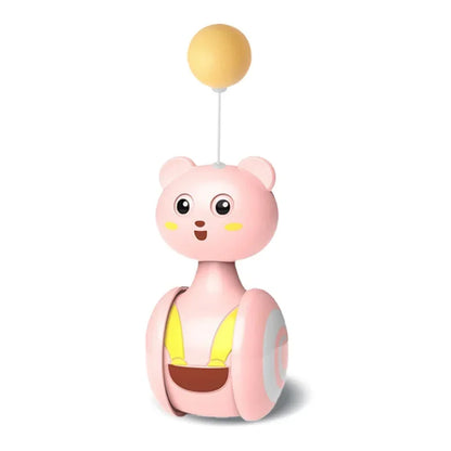 Interactive cat tumbler swing toy with feather wand and rotating ball