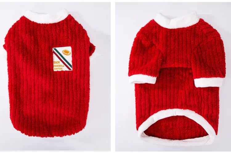 Red Christmas sweater for large dogs, warm winter pajama-jacket for Golden Retrievers and Labradors.