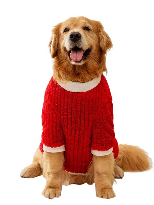 Red Christmas sweater for large dogs, warm winter pajama-jacket for Golden Retrievers and Labradors.