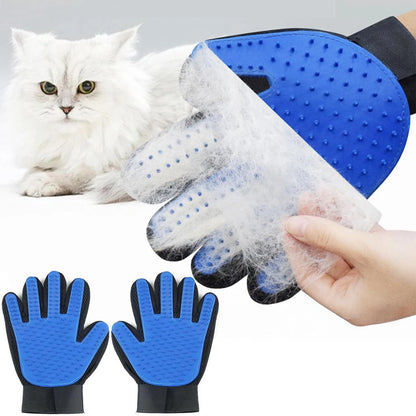 Pet grooming massage glove with soft silicone tips for cats and dogs