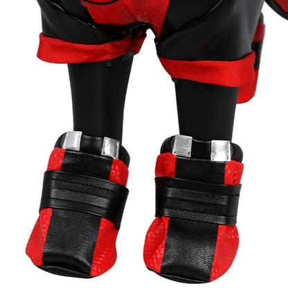 Pet dressed in Hot Movie Deadpool Cosplay Costume, a fun Dogpool outfit for Halloween and parties