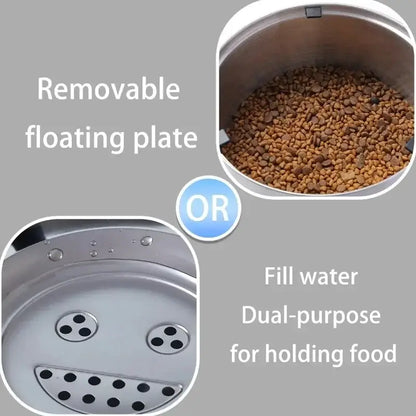 Large stainless steel dog water bowl with non-slip base and anti-splash design, suitable for multi-dog homes and outdoor use.