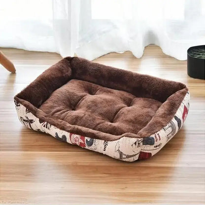 Bone-shaped soft cotton dog bed, washable and breathable with warm padding, designed for year-round comfort and suitable for dogs of all sizes.
