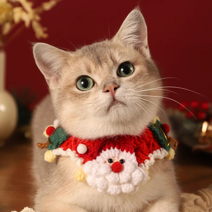 Christmas pet scarf collar with festive bow for cats and small dogs