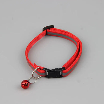 Reflective cat and dog collar with adjustable fit and bell for nighttime safety