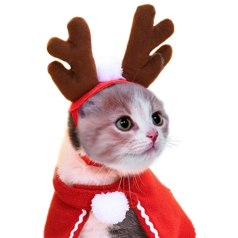 Adorable pet Christmas hat and scarf set for cats and dogs, perfect for winter celebrations.