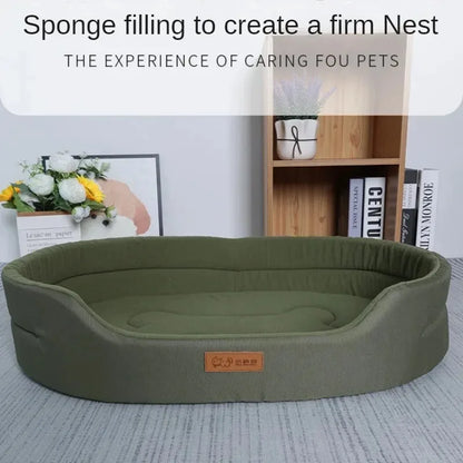Fluffy sofa-style dog bed for small and large dogs, featuring ultra-soft materials, raised edges, and non-slip bottom for cozy all-season comfort.