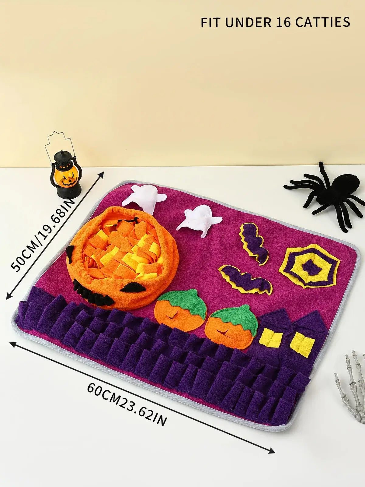 Pet Snuffle Mat for Cats and Dogs - Halloween Pumpkin Feeding Mat for Slow Feeding and Interactive Play.