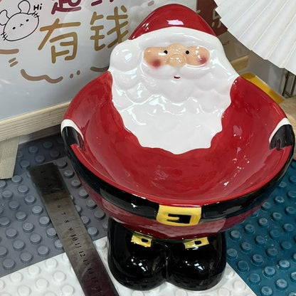 Ceramic Santa Claus pet bowl with raised base for cats and dogs, perfect for Christmas