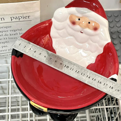 Ceramic Santa Claus pet bowl with raised base for cats and dogs, perfect for Christmas