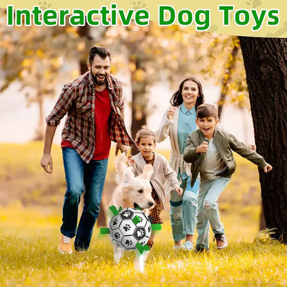 Durable dog soccer toy with high-stretch material for active play and chewing