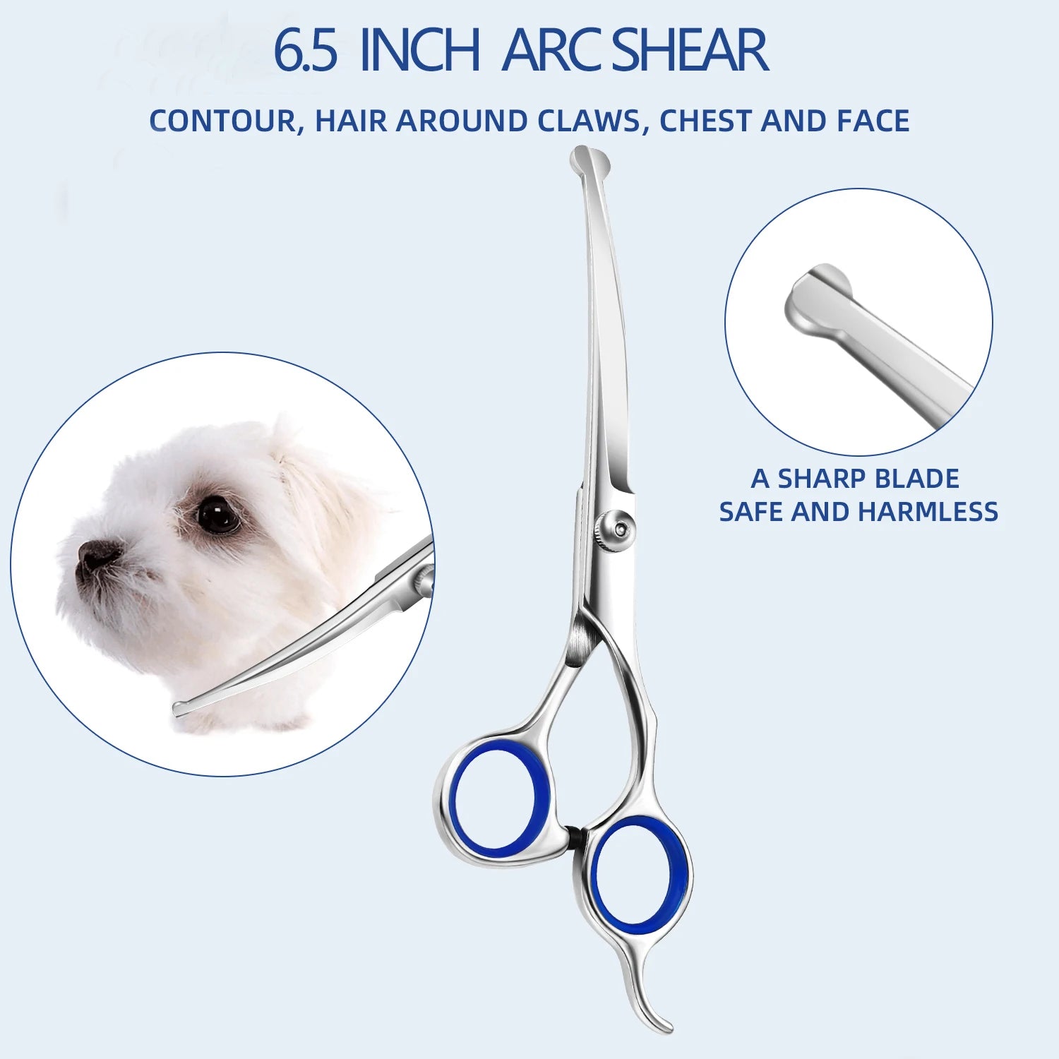 Professional pet grooming scissors set with stainless steel clippers and safety scissors for cats and dogs.