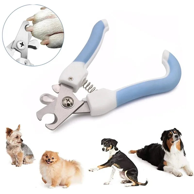 Stainless steel pet nail clippers for cats, small dogs, and small animals with safety guard and ergonomic handle.