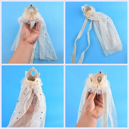 Elegant wedding crown with veil for small dogs and cats – pet bridal headdress