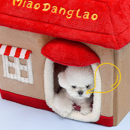 Removable enclosed pet cave for cats and dogs with washable winter design