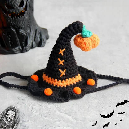 Hand-knit Halloween Pet Collar Bib for cats and dogs, perfect for adding a spooky touch to Halloween costumes.