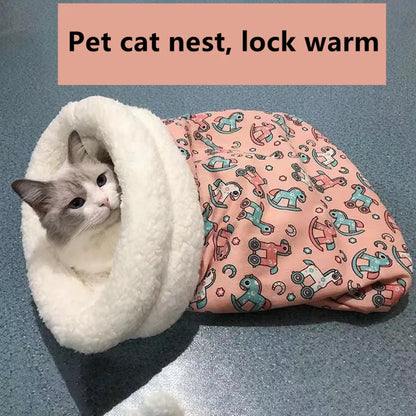 Cozy plush cat sleeping bag with burrow design for warmth and comfort