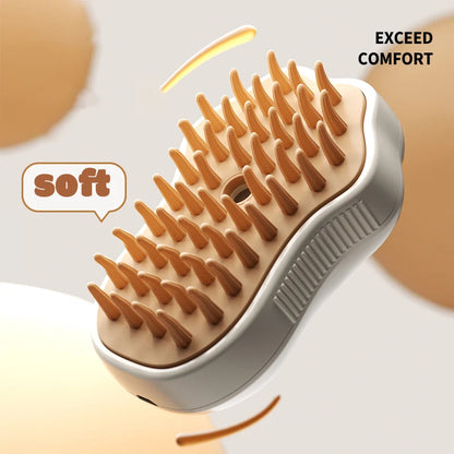 3-in-1 steam pet grooming brush for fur removal, detangling, and massaging cats and dogs