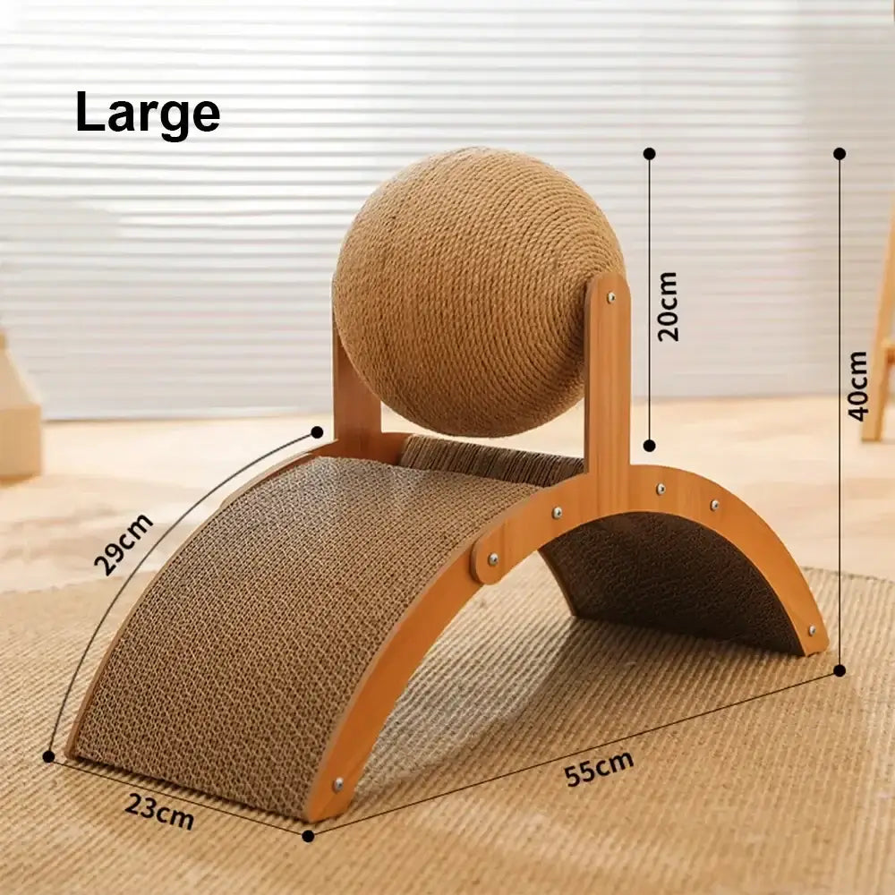 2 in 1 cat scratching ball featuring a sisal scratch board and wooden design, perfect for satisfying cats’ natural instincts and protecting furniture.