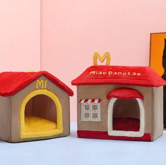 Removable enclosed pet cave for cats and dogs with washable winter design