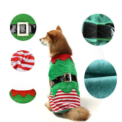 Striped Christmas and Halloween dog costume vest for festive Santa and elf looks