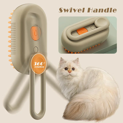 Pet Steam Brush for grooming, detangling, and hair removal for cats and dogs with steam spray function