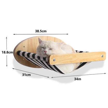 Wall-mounted cat shelf with sisal scratching posts and multi-level steps