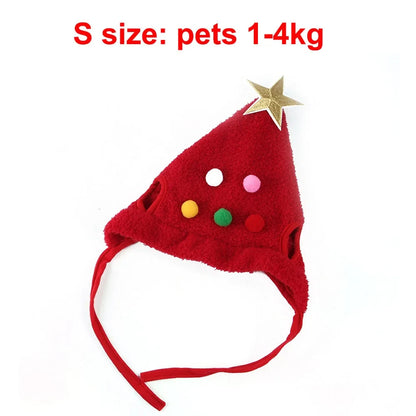 Pet wearing a Santa elk hat and Christmas bandana bib scarf for holiday celebration
