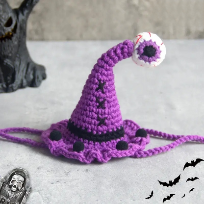 Hand-knit Halloween Pet Collar Bib for cats and dogs, perfect for adding a spooky touch to Halloween costumes.