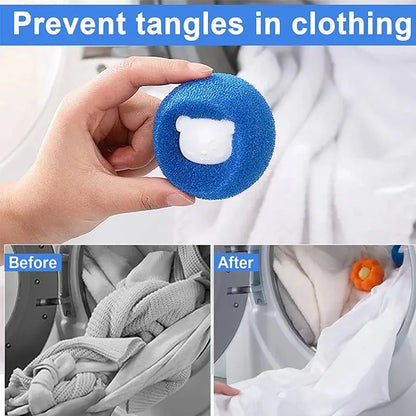 Pet hair remover laundry balls used in washing machine with clothes