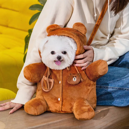 Autumn and Winter Shoulder Bag for Pets cute cartoon bear design with flannel for warmth