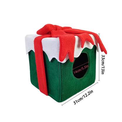 Christmas-themed cat bed shaped like a cozy holiday house for cats and small dogs