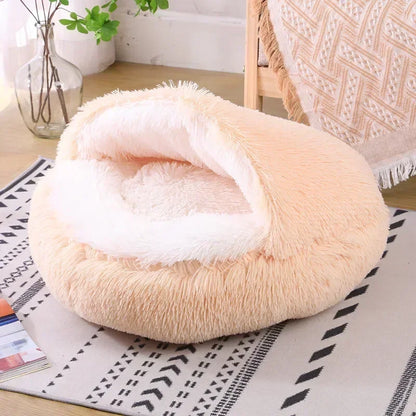 Plush winter round dog bed for small and medium pets, providing warmth and comfort for a cozy resting spot.