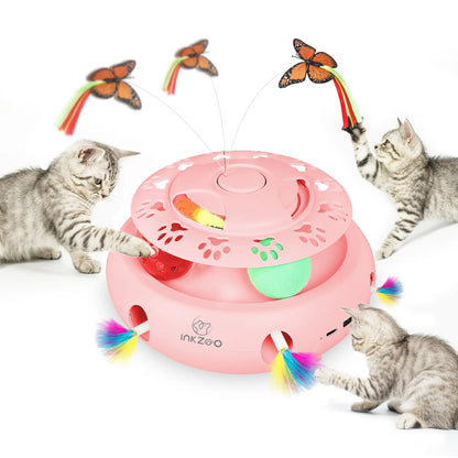Smart interactive cat toy with feather popping game and rechargeable battery