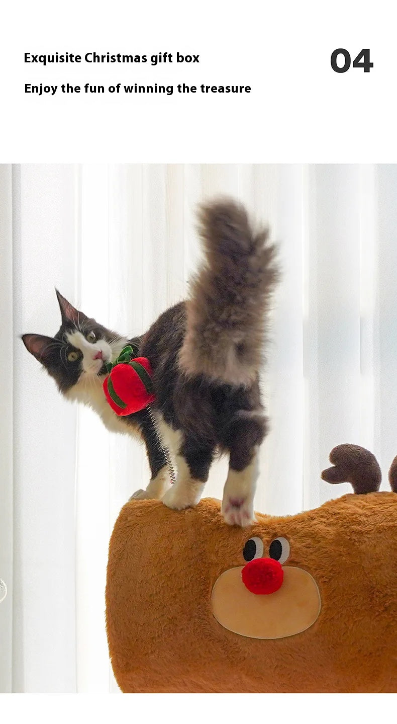 Christmas-themed cat climbing frame with cozy sleeping nest and sisal scratching posts.