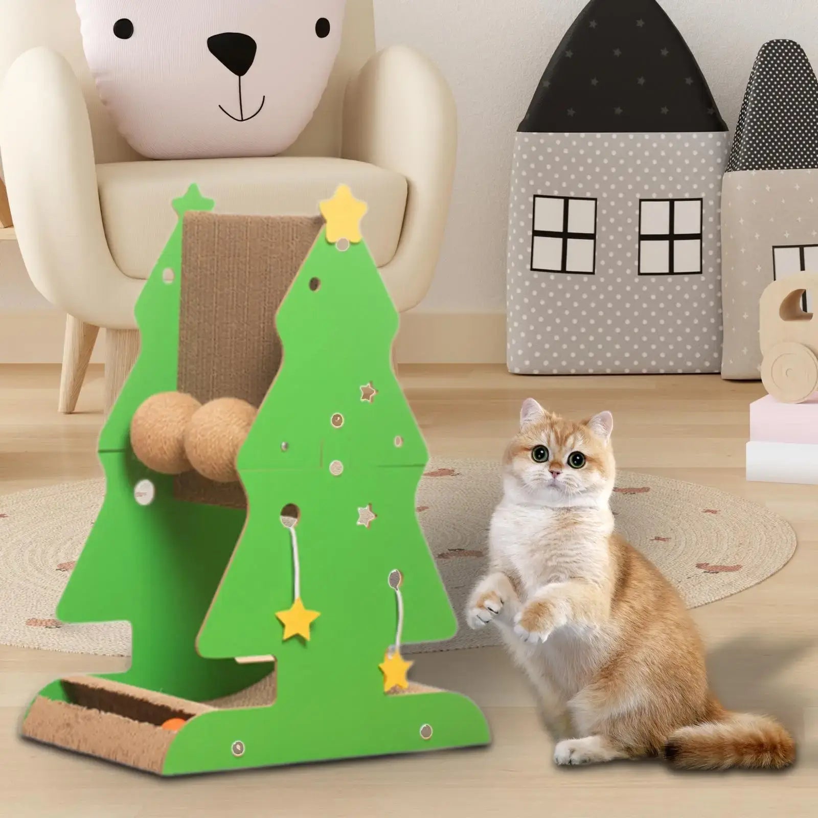 Kitten Sisal Scratch Christmas Tree - Cat Climbing Frame with Ball Toys.