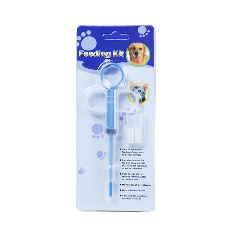 Gentle pet pill applicator syringe for safely administering medication to dogs and cats